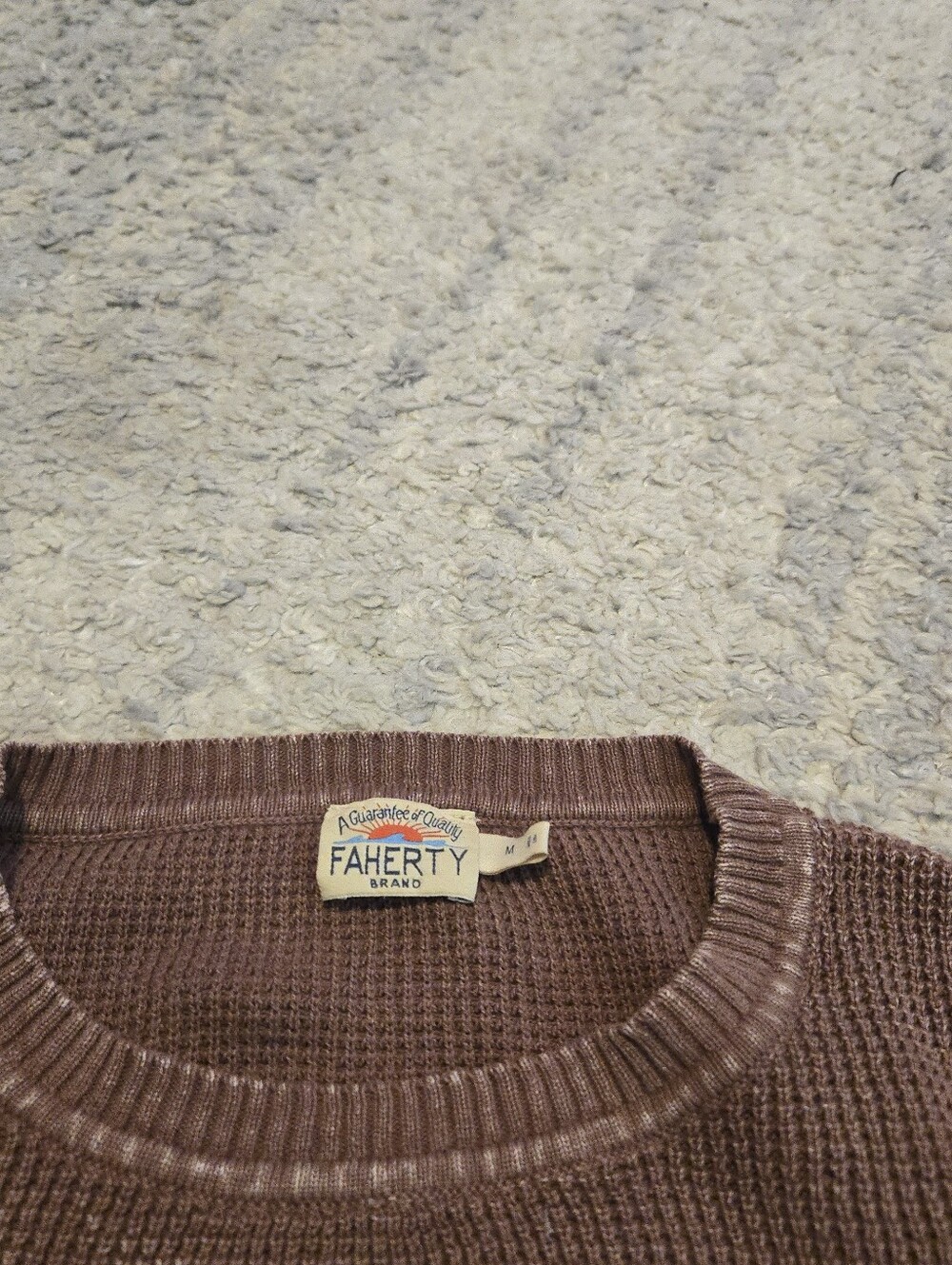 Faherty Men’s Medium 100% Organic Cotton Waffle Knit Sweater Sun-Faded Mauve - Picture 2 of 8